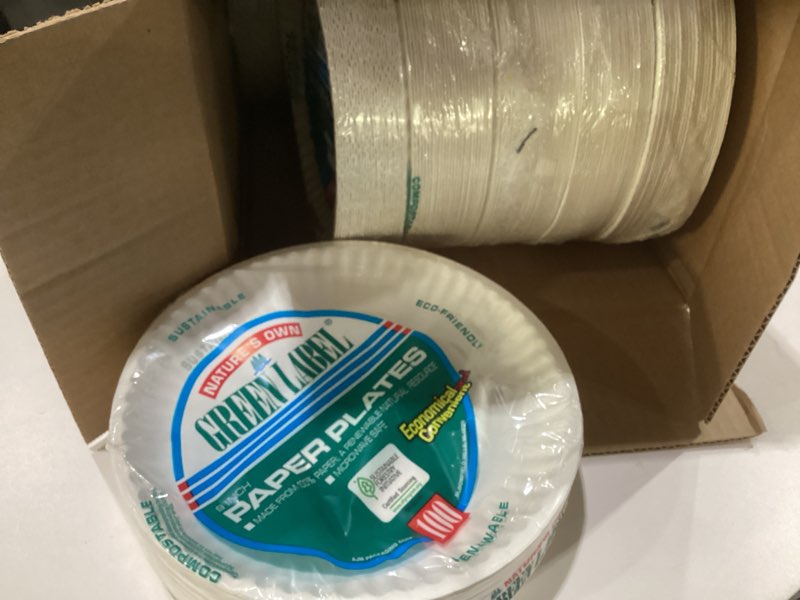 Condition photo showing New/Like New for AJM Packaging - AJMPP9GRAWH Corporation PP9GRAWH Paper Plates, 9" Diameter, White, 12 Packs of 100 (Case of 1200)