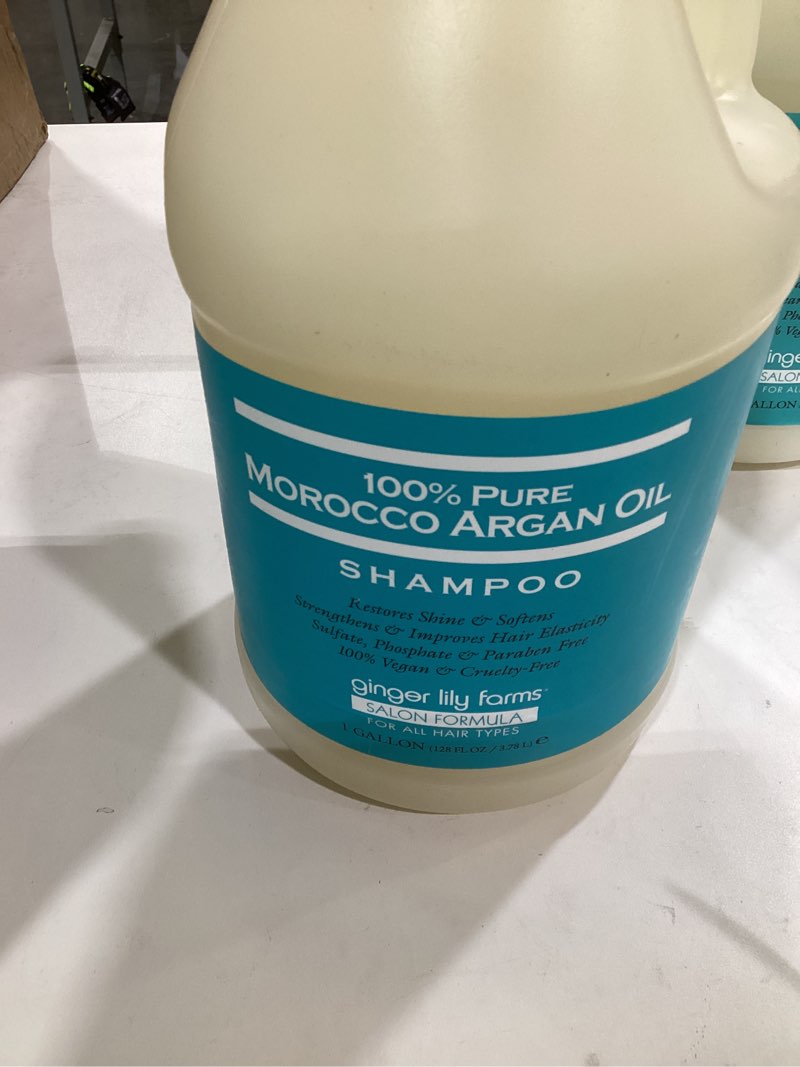 Condition photo showing Good Condition for Ginger Lily Farms Salon Formula 100% Pure Morocco Argan Oil Shampoo for All Hair Types, 100% Vegan & Cruelty-Free, 1 Gallon, 128 Fl Oz (Pack of 1) Refill