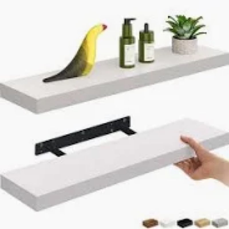 inhabit union white floating shelves for wall-24in wall mounted display ledge shelves perfect for bedroom bathroom living room and kitchen decoration storage (set of 2) ( incomplete 