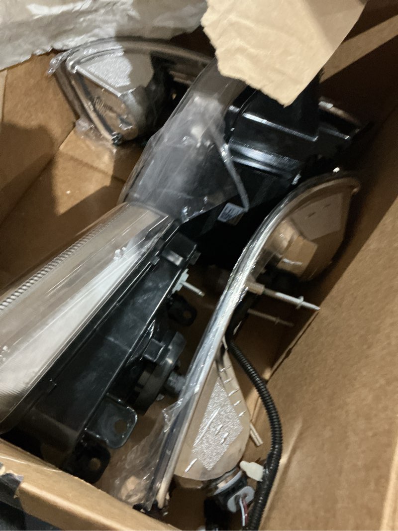 Condition photo showing As Is for headlights for 2006-2011 mercury grand marquis | halogen headlamp replacement with high low beam bulbs, chrome housing, driver & passenger side