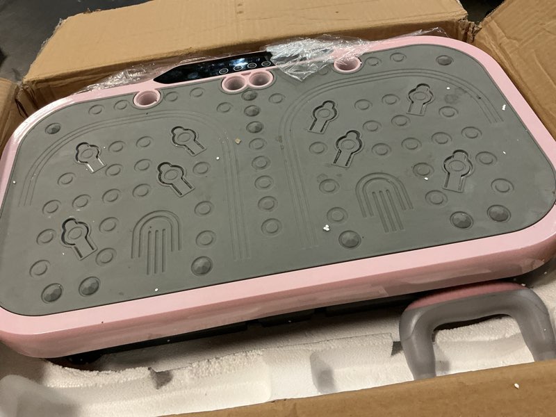Condition photo showing As Is for nimto vibration plate exercise machine whole body workout vibration fitness platform for home fitness & weight loss + remote + loop resistance bands, 999 levels pink