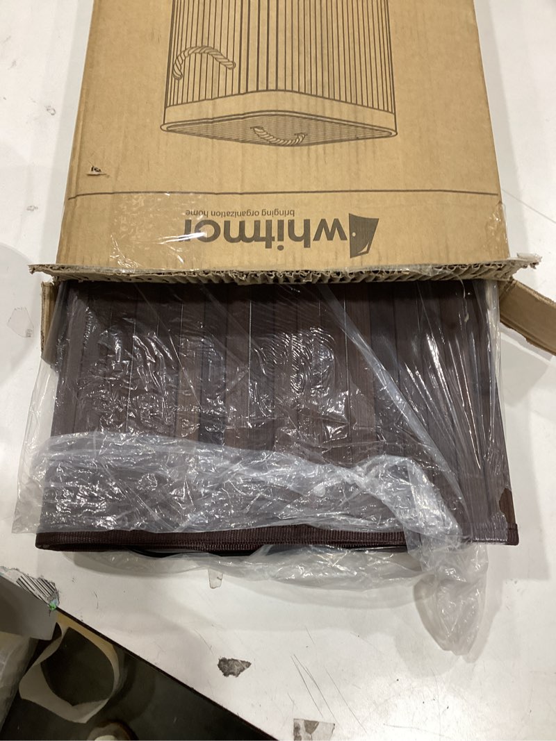 Condition photo showing As Is for Whitmor Laundry Hamper with Rope Handles Bamboo, 12.25x16.25x23.375, Dark Stain