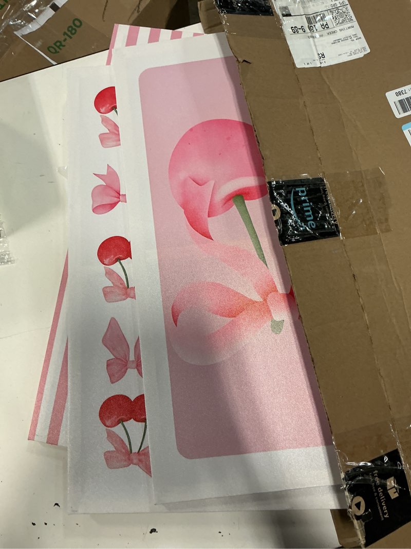 Condition photo showing New/Like New for 3pcs trendy pink bows canvas wall art coquette cherry painting picture wall decor aesthetic preppy red lips girly poster print artwork for preppy room dorm living room bedroom home decoration pink bows 24l"×16w" canvas