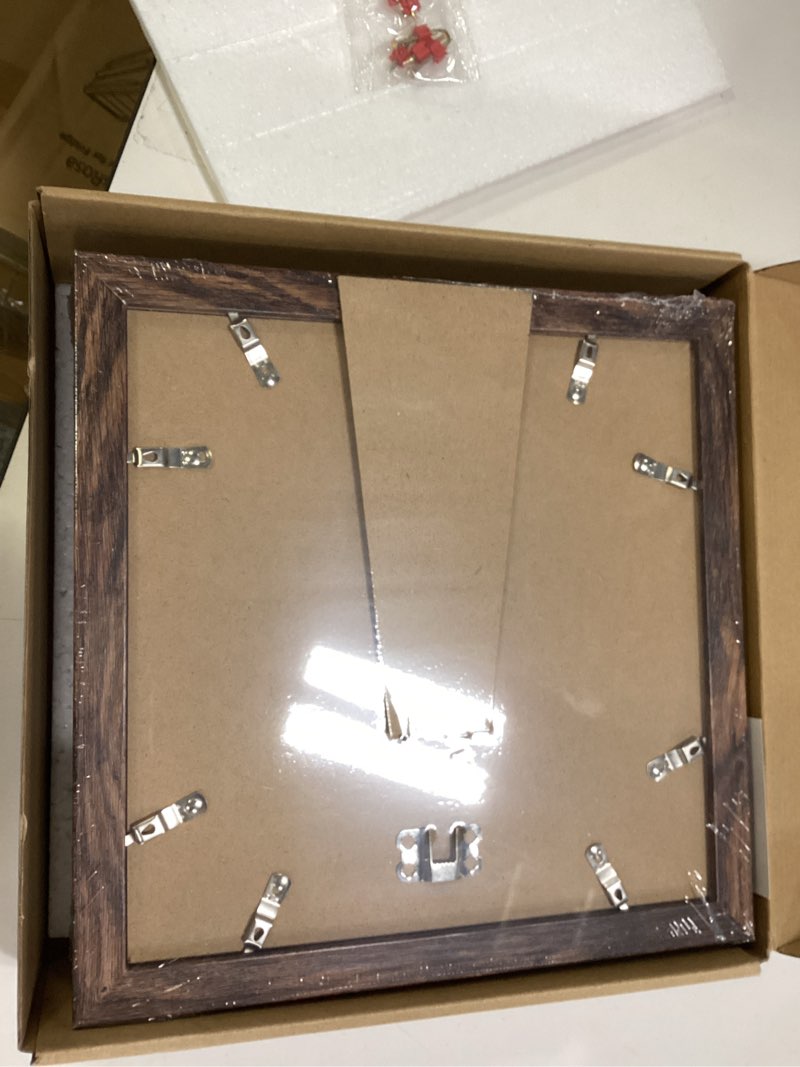 Condition photo showing New/Like New for 10x10 Picture Frame Set of 4, Made of Glass and Rustic Brown Wooden Frame - Display Picture 8x8 with Mat or 10 x 10 Without Mat, 10 by 10 Photo for Wall or Tabletop Rustic Brown 10x10 in