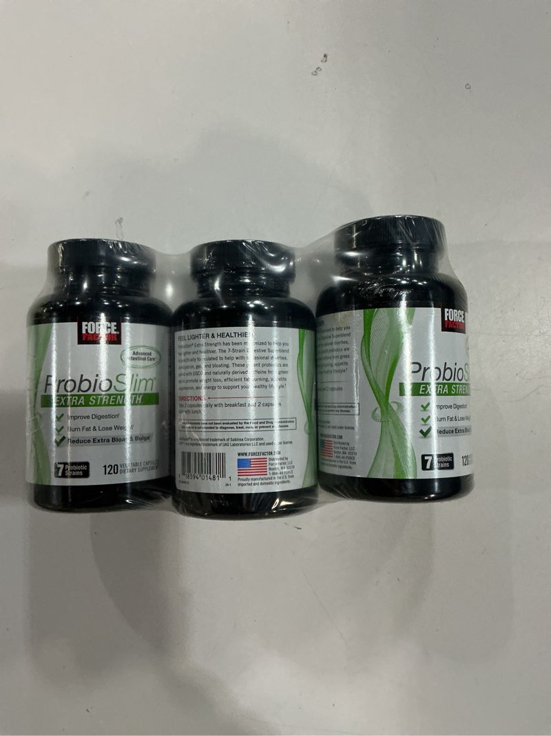 Condition photo showing New/Like New for Exp:06/2028 Force Factor ProbioSlim Extra Strength Probiotic Supplement for Women and Men with 30 Billion CFUs and Green Tea Extract for Gut Health Support, Bloating and Gas Relief, 120 Count (Pack of 3)