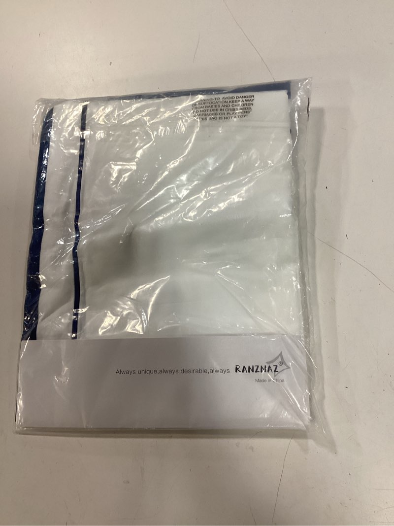 Condition photo showing New/Like New for white pillow shams standard size set of 2, 100% cotton standard pillow shams with navy embroidered double border, luxury hotel decorative pillow cases with envelpe closure, 20x26 inches