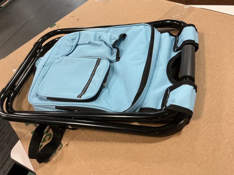 Condition photo showing Good Condition for Kikerike Backpack Stool Cooler Chair Heavy Duty 300 LBS Max Load Portable Lightweight Folding Fishing Cooler for Camping Hunting Fishing - Sky Blue