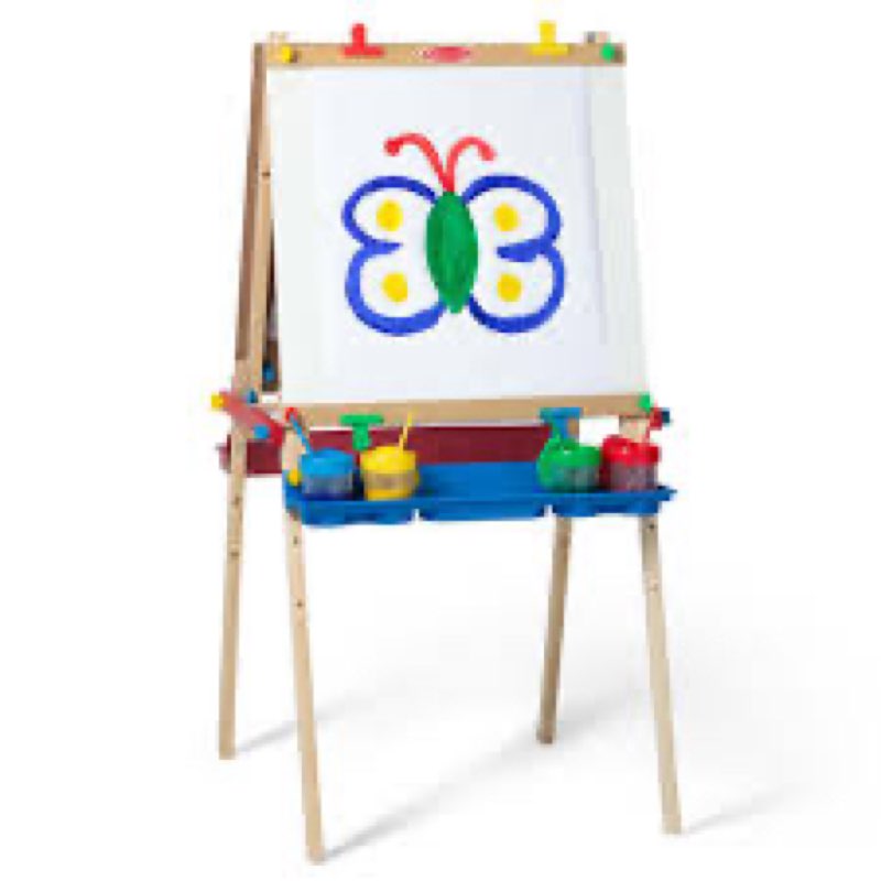 melissa & doug deluxe wooden art easel for kids with dry-erase board, chalkboard & drawing paper rol