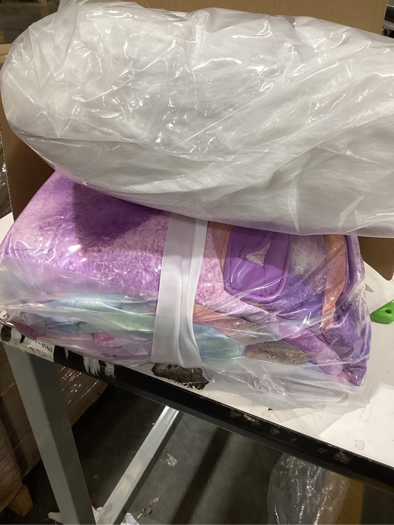 Condition photo showing item condition for Intelligent Design Queen Size Comforter Set, Watercolor Comforter Set for Teen Girl & Boys, Tie Dye Queen Bedding Sets, 4 Pieces Cassiopeia Comforter, Sham, Throw Pillow Full/Queen Lavender