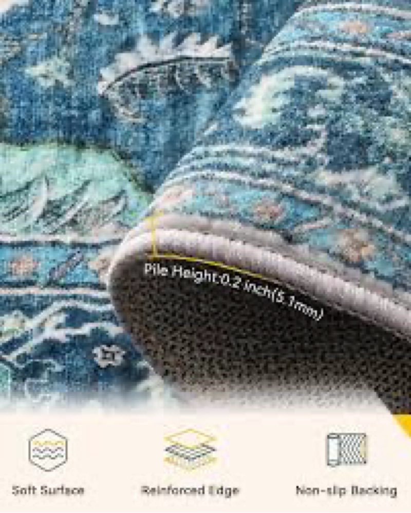 releany area rugs 8ft washable non-slip, floral vintage distress print pattern medallion carpet for 