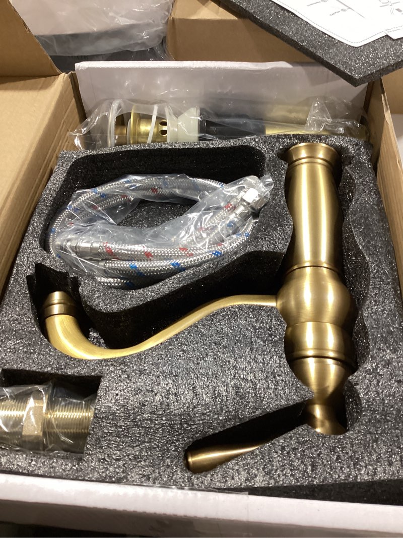 Condition photo showing Good Condition for bathroom vanity faucet ggstudy single handle one hole bathroom sink faucet basin mixer tap antique brass supply hose include vanity antique brass
