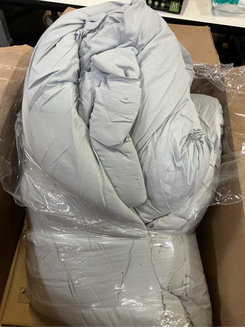 Condition photo showing As Is for litanika oversized king comforters light grey super king plus size, 3 pieces lightweight solid bedding comforter set, all season fluffy bed set (128x120in comforter & 2 pillowcases)