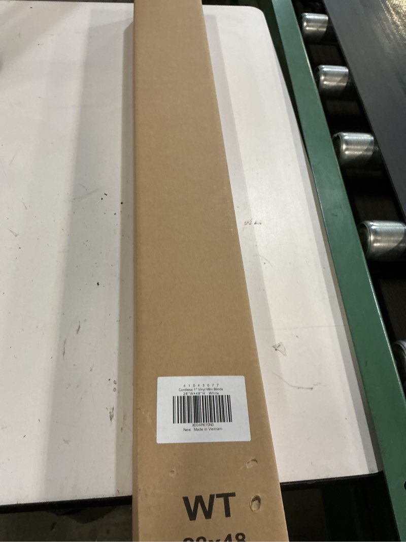 Condition photo showing New/Like New for lazblinds cordless white 1" room darkening vinyl mini blinds, 28" w x 48" h horizontal window blinds for home, cordless shades for indoor windows white 28"w x 48"h