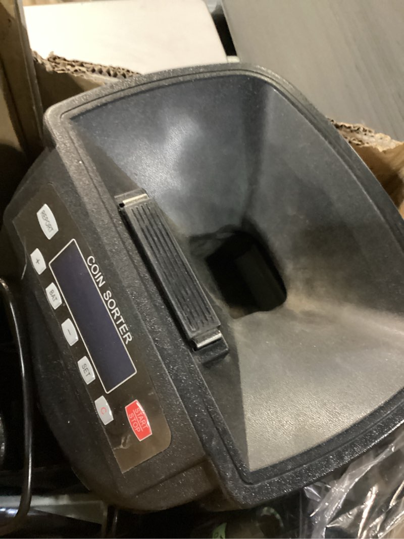 Condition photo showing As Is for USD Coin Counter Machine with LCD Display,Coin Sorter and Wrapper Machine,Sorts 1?5?10?25?$1 up to 300 Coins/min,2000-coin Capacity,Business Grade,5 Bins&5 Tubes,Automatic Wrapper (Inky Black)