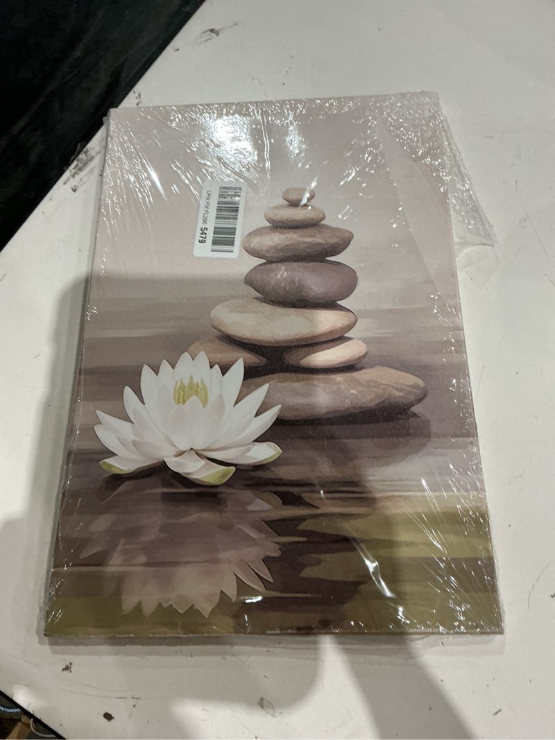 Condition photo showing Good Condition for kplundo zen wall art lotus canvas print bathroom decor spa stone picture meditation painting vintage artwork for spiritual room living room office modern home decor frame(art-3,12.00x18.00 inch) 18"l x 12"w art-3
