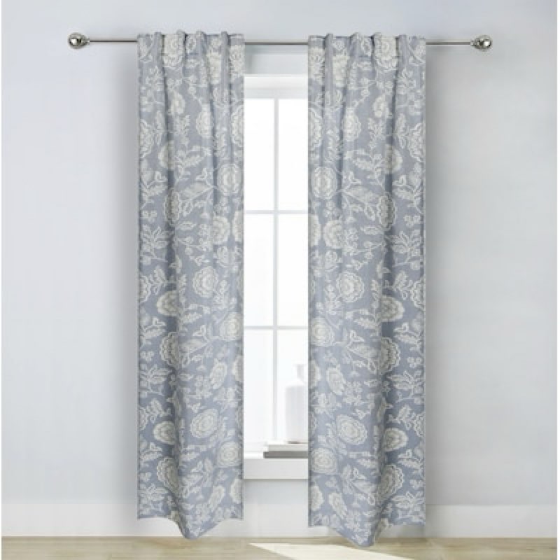 allen + roth 84-in indigo floral room darkening interlined back tab single curtain panel