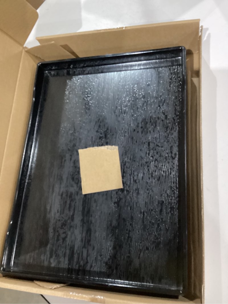 Condition photo showing New/Like New for 12 Inches Melamine Serving Platter,Rectangle Serving Trays for Party, Kitchen Eating Trays Set of 2 for Appetizers, Raw Veggies,Pie, Cupcakes, Taco, Cheese(Black) Black 12 Inch