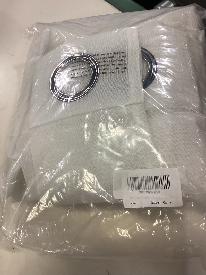 Condition photo showing Good Condition for randall snow white sheer open weave curtain with grommets for living room bedroom 72 inch long light filtering privacy modern style veil faux linen window treament drapes sets of 2,54"x72",ivory solid/snow white 54"w x 72"l (pack of 2)