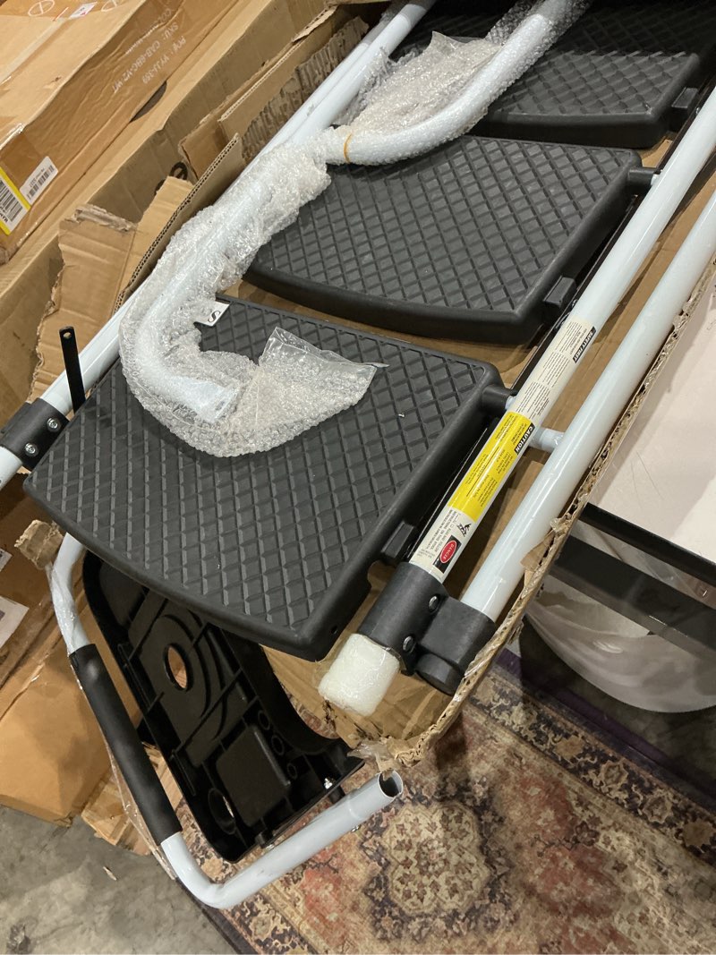 Condition photo showing As Is for 5 step ladder, folding step stool with handle,tool platform and anti-slip pedal, steel ladder,lightweight, perfect for home and kitchen, white white 5 step ladder