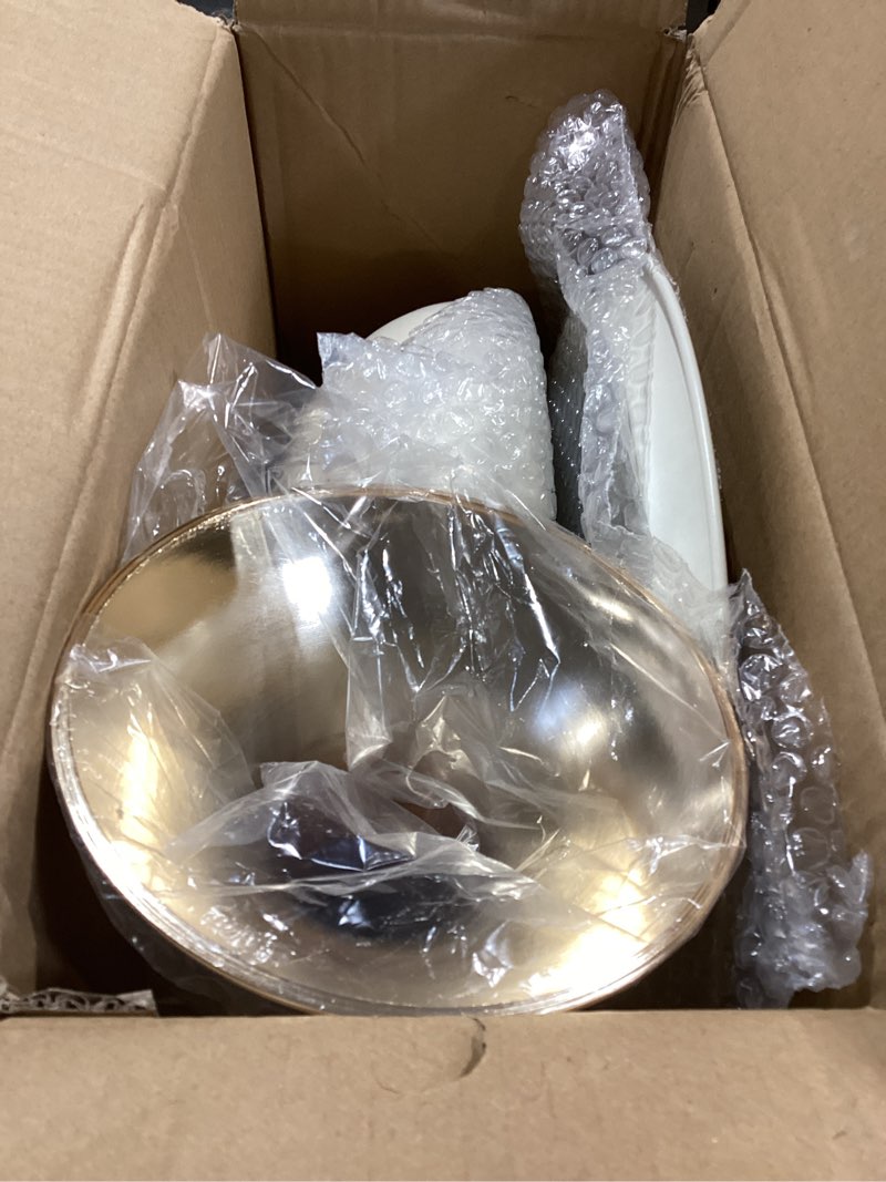 Condition photo showing Good Condition for metal round end table,modern pedestal table,corner drink tables,accent side table nightstand for living room,patio and bar (white-gold)