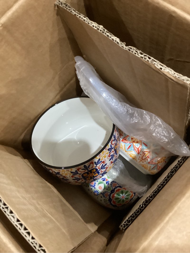 Condition photo showing New/Like New for Ceramic Bowl with Lid: Microwave Safe Soup Containers Set of 4 for Meal Prep, Cereal, Salad, Picnic, Camping, Office Lunch, Kitchen Food Storage - 5 Inch, 20 oz, Design B Color B - Set of 4