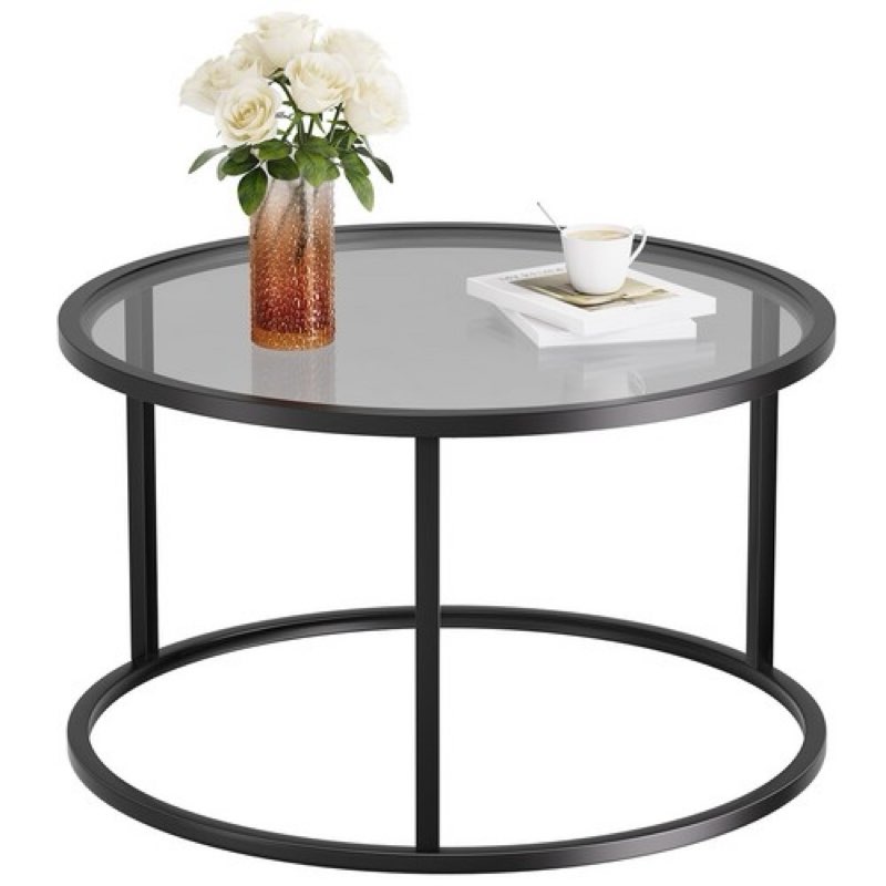 SAYGOER Round Coffee Table Glass Coffee Tables for Small Space Simple Modern