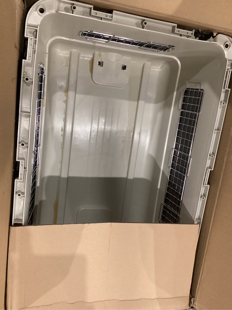 Condition photo showing As Is for SportPet Airline Compliant MEDIUM 24.25" Travel Dog Kennel-Durable Plastic Airline Pet Carrier w/ Removable Wheels & Food Bowls, Collapsible Indoor/Outdoor Dog Kennel, Dogs up to 23"L & 15"H-Dark Gray 1b) Medium (Dark Gray)