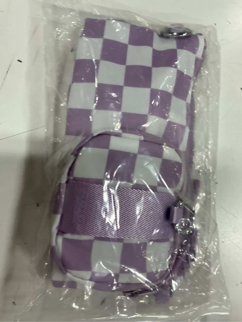 Condition photo showing New/Like New for small checkered dual-pouch sling bag for women shoulder fashion designer mini crossbody trendy belt purse light purple check