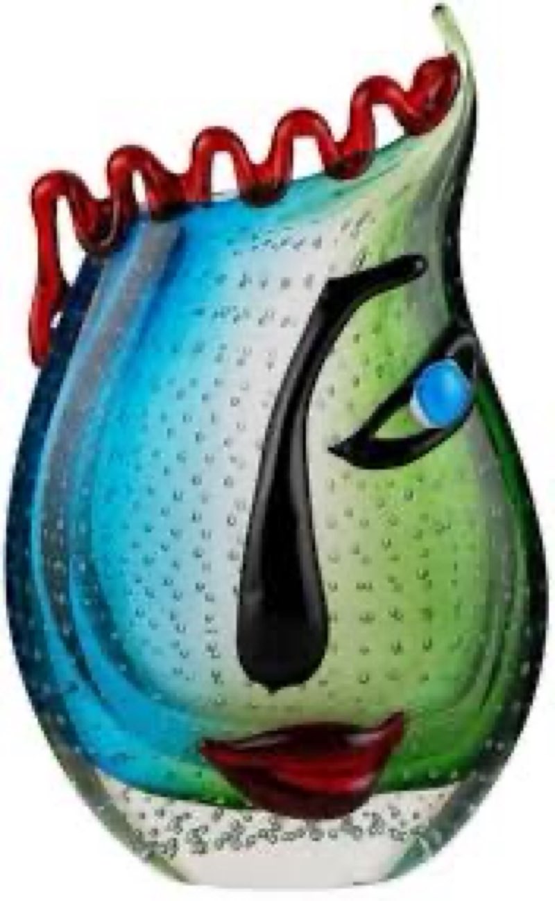 Yao Yuan Hand Blown Murano Style Art Glass Vase with face, Multicolor, 14.57in Tall
