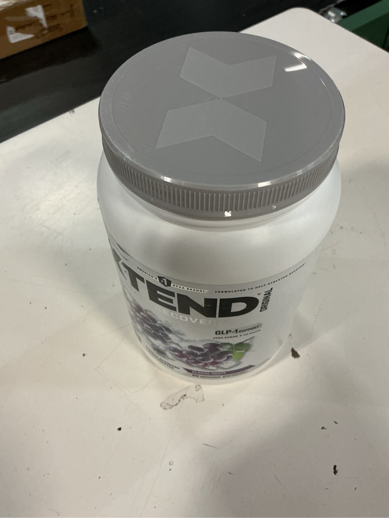 Condition photo showing New/Like New for best by /01/2028)xtend original bcaa powder + glacial grape + muscle recovery + electrolytes + 90 servings