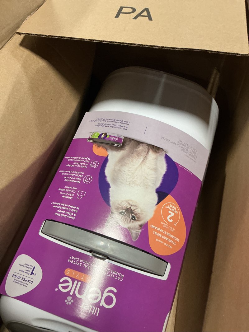 Condition photo showing Good Condition for Litter Genie Style Pail Cat Litter Box Waste Disposal System for Odor Control Includes 1 Square Refill Bag White