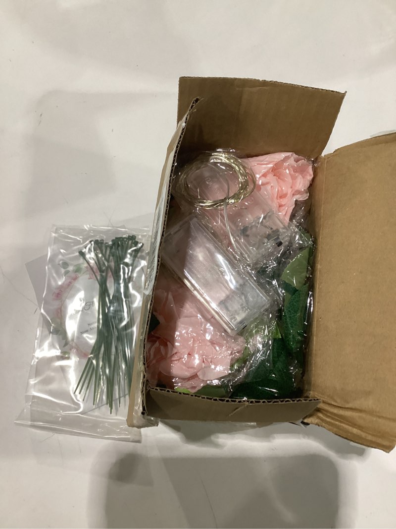 Condition photo showing Good Condition for 2 pcs flower garland with 19.6 ft lights, 13.2 ft pink floral garland fake flowers for wedding arch party wall garden room decor pink with lights 2 pack, not tested