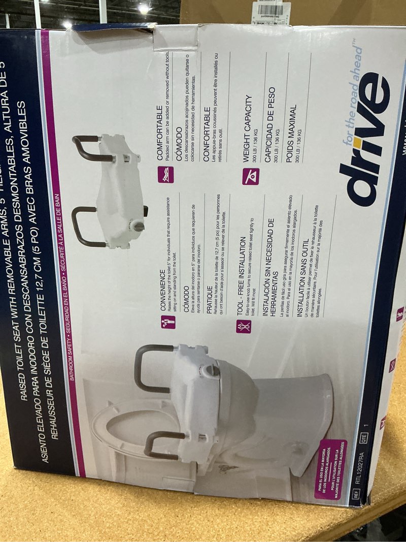 Condition photo showing New/Like New for bath safetyraised toilet seat product description: elev.toilet seat w/ remarms,rtl,1 ea