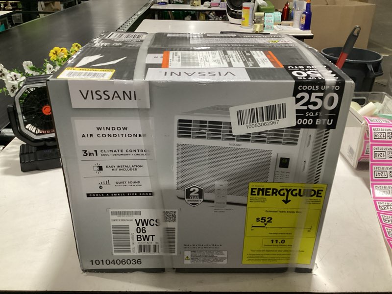 Condition photo showing New/Like New for 6,000 btu 115-volt window air conditioner for 250 sq. ft. rooms in white with remote