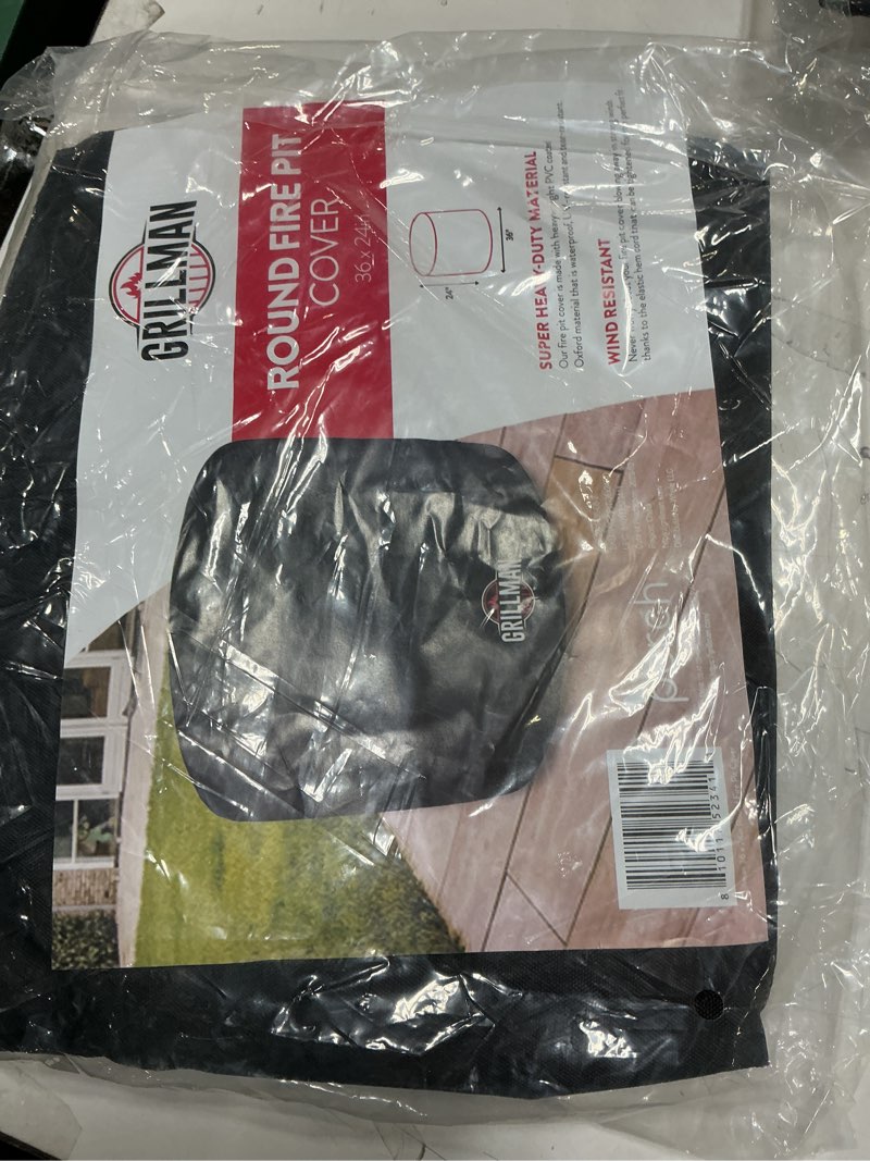 Condition photo showing New/Like New for Heavy Duty Fire Pit Cover – Fits 36x24in Round Gas Fire Pit – Waterproof, Wind-Resistant 600D Polyester Outdoor Cover with Buckles & Elastic Hem – Durable Firepit Protection for All Seasons Round 36"D x 24"H