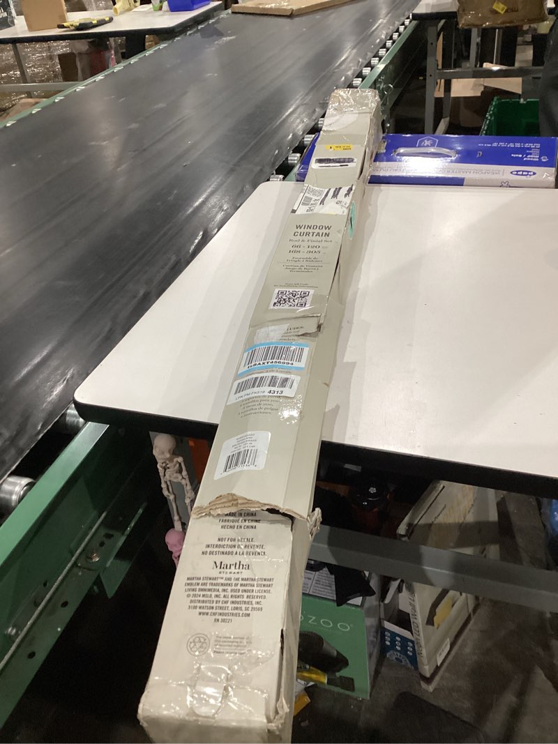 Condition photo showing As Is for Martha Stewart Roseland Curtain Rod Set for Windows 66”-120”, 3/4 inch, Brushed Brass, Blue White Fi