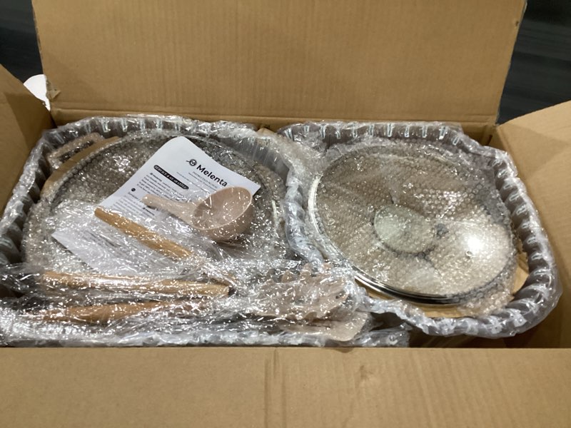 Condition photo showing Good Condition for m melenta pots and pans set non stick, non-toxic ceramic cookware set, 11pcs induction cookware, kitchen cooking set with frying pans, saucepan, stock pot, pfoa free & pfos free, cream color
