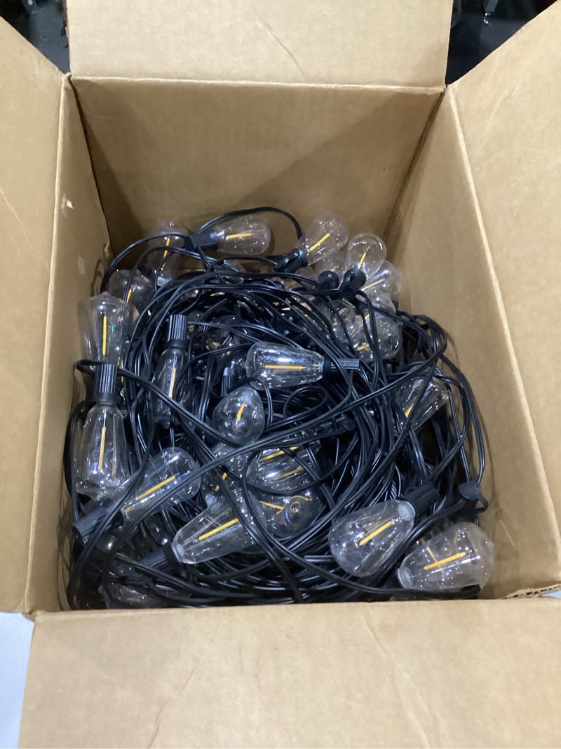 Condition photo showing As Is for addlon led outdoor string lights with remote waterproof patio lights with shatterproof replaceable bulbs, dimmable outside hanging light connectable for porch, backyard
