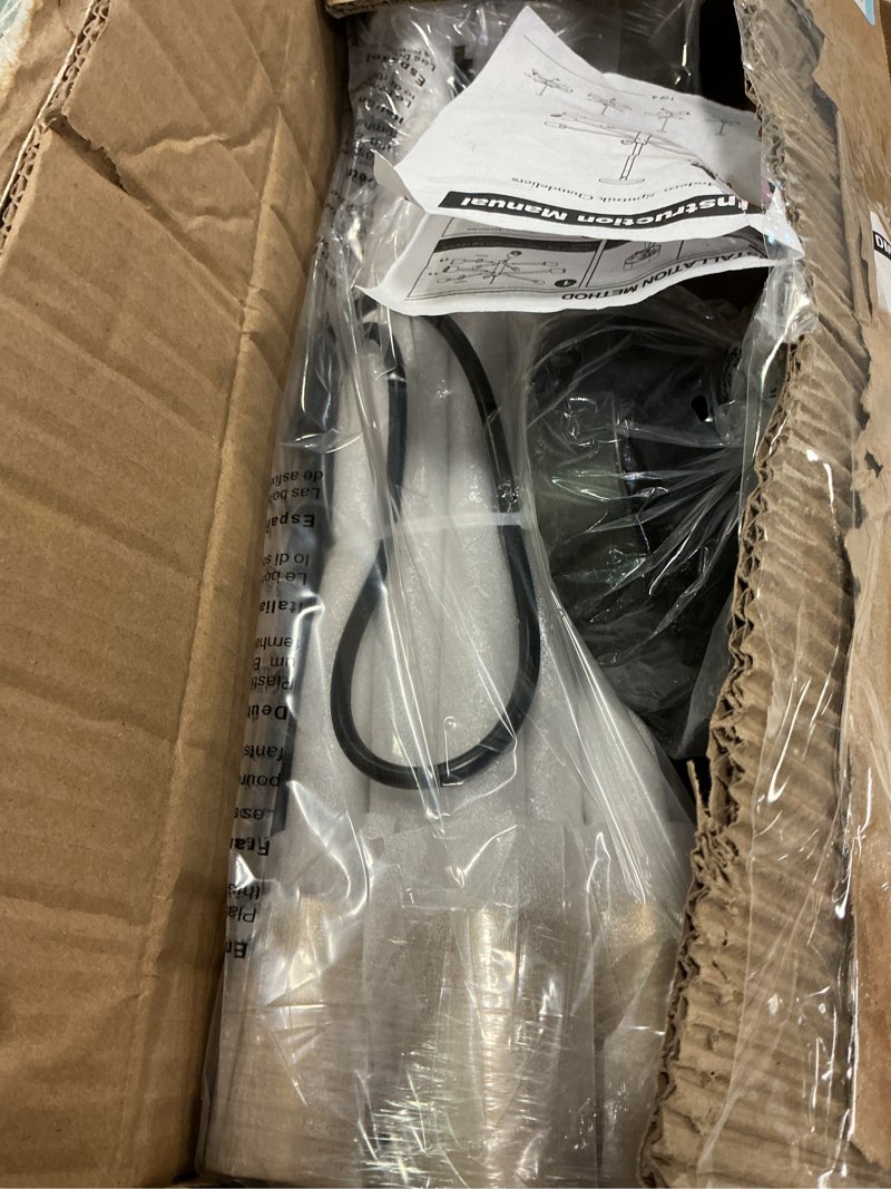 Condition photo showing Good Condition for Modern Chandelier Ceiling Light Fixture Sputnik Chandeliers Gold and Black Farmhouse Chandelier Over Table 12-Light Height Adjustable Chandeliers for Dining Room, Living Room,Kitchen Island Black and Gold 12 Light