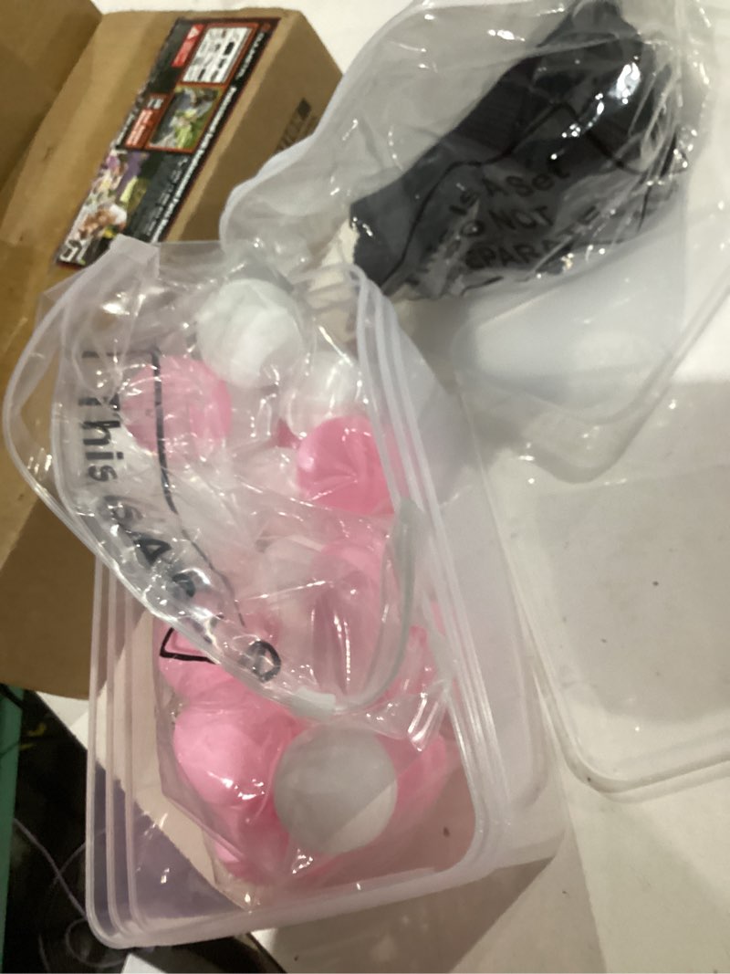 Condition photo showing As Is for 3 Sets Pink Bow Swing Shaking Balls Outdoor Game Baby Shower Novelty Twerk Game Includes 3 Plastic Strap Shake Box and 30 Balls with Coquette Bow Sticker for Family Large Group Party Bow Pink and White