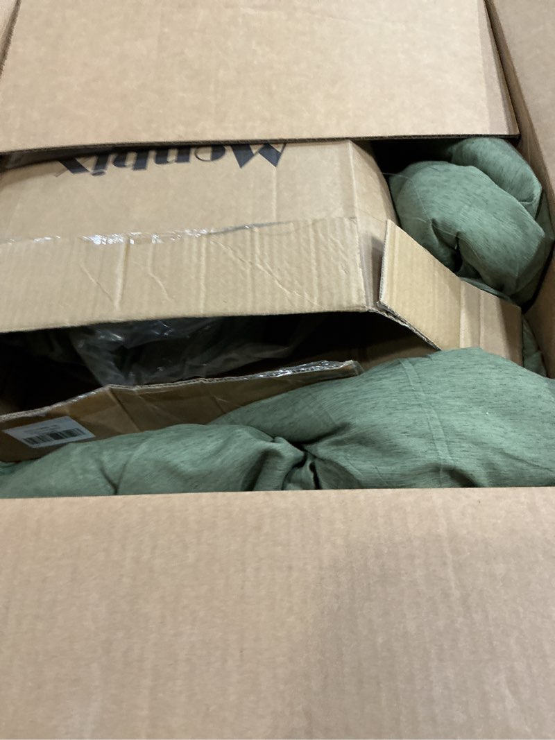 Condition photo showing As Is for Monbix Queen Comforter Set - 7 Pieces Cationic Dyeing Olive Green Bed in a Bag Queen Bedding Sets with Comforter, Sheets, Pillowcases & Shams, Reversible Bedding Comforters Sets Olive Green 7Piece-Queen(90”X90'')