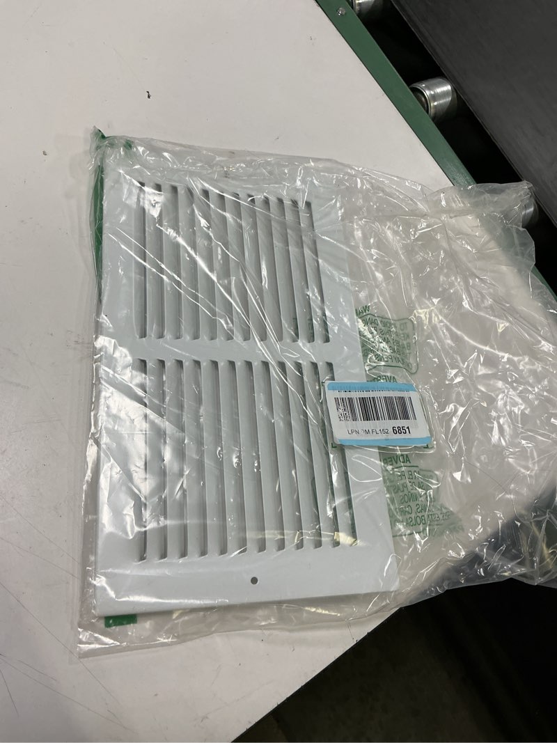 Condition photo showing Good Condition for ez-flo 12 x 6 inch (duct opening) return air vent cover for wall or ceiling, solid steel return air grille, hvac vent cover, white, 61626 12 in. x 6 in. grille