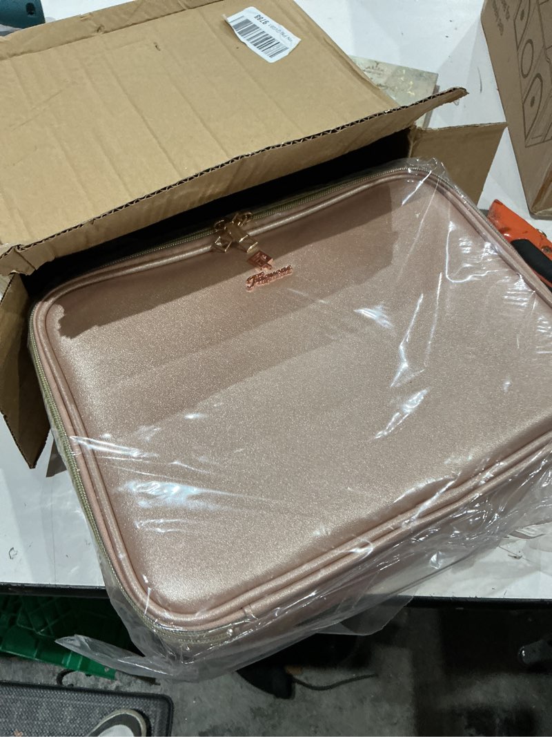 Condition photo showing Good Condition for faquenc makeup bag with led lighted mirror 12.2 in cosmetic train case double layer makeup case adjustable brightness in 3 colors cosmetic organizer artist storage with brush holder vanity smoky pink
