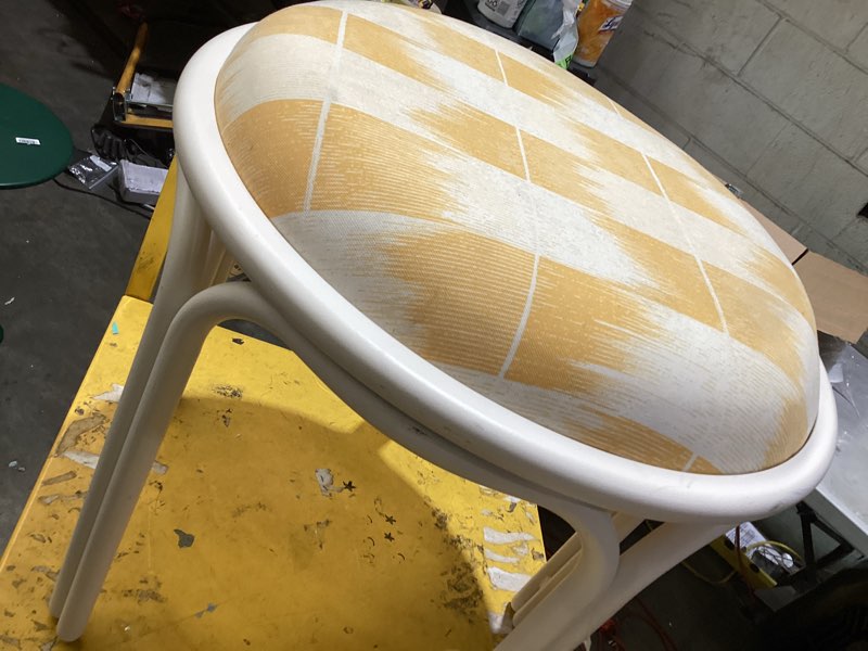 Condition photo showing As Is for metal round travel accent patio stool yellow - threshold™