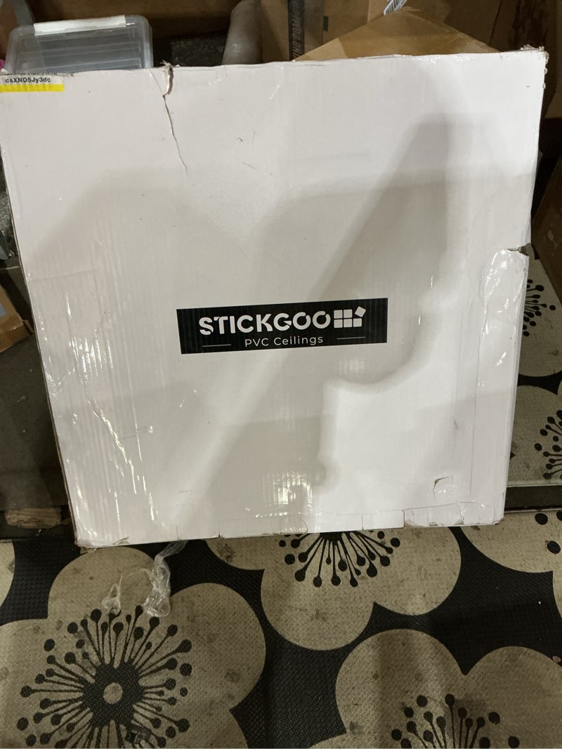 Condition photo showing New/Like New for STICKGOO PVC Ceiling Tiles, 2'x2' Glue Up Ceiling Panel White to Prevent Breakage Cover 48 Sq. Ft, Pack of 12 Tiles 24"x24" White