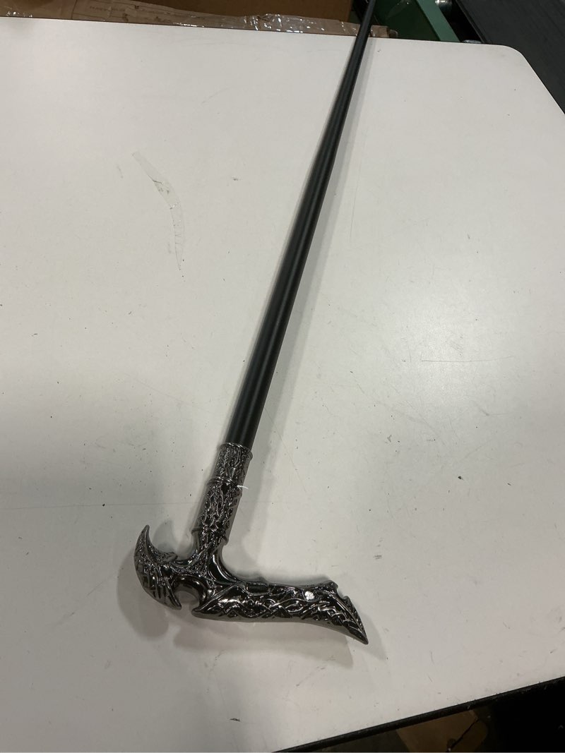 Condition photo showing Good Condition for Walking Cane for Men & Women & Seniors - 36.5 Inch Heavy Duty 500+ lbs Capacity, Ergonomic Handle, Ornate & Decorative, Elegant Matte Black & Silver Metal Cane with Goth & Gothic Aesthetic Ancient silver