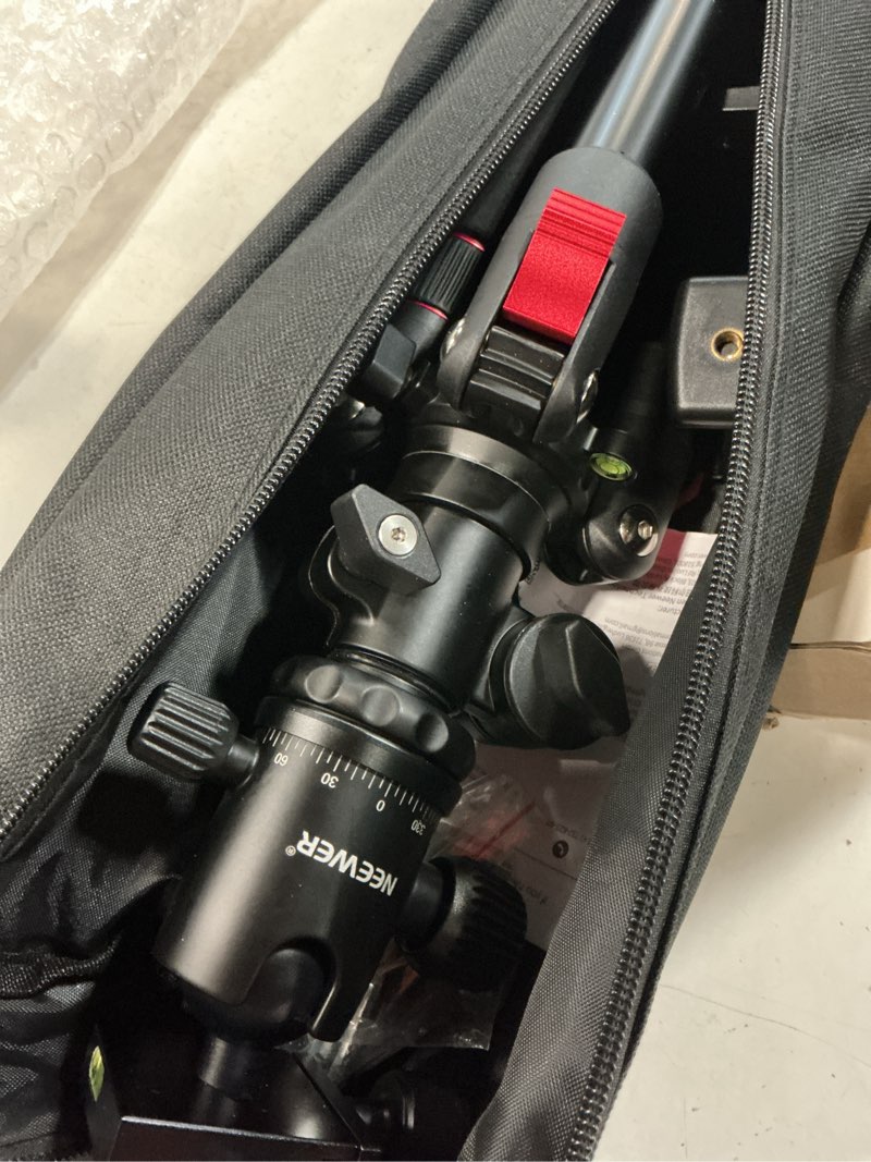 Condition photo showing Good Condition for neewer basics 64.5\" horizontal overhead tripod with ball head/cell phone holder compatible with iphone video recording, aluminum travel stand camera monopod, 360° pan 180° tilt 22lb/10kg load, tp66 ball head for single camera setup