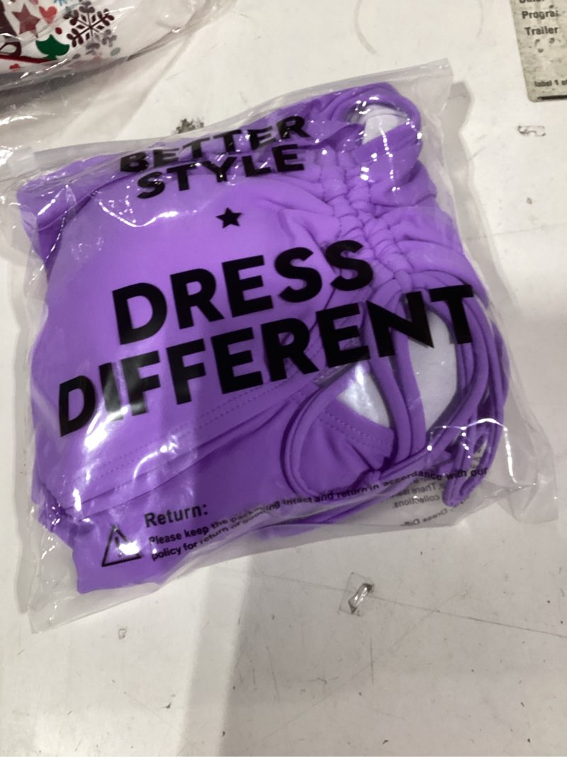 Condition photo showing Good Condition for Sovoyontee Women's Ruffle One Piece Swimsuit Tummy Control Bathing Suits Drawstring Cutout V Neck Swimwear Small Purple