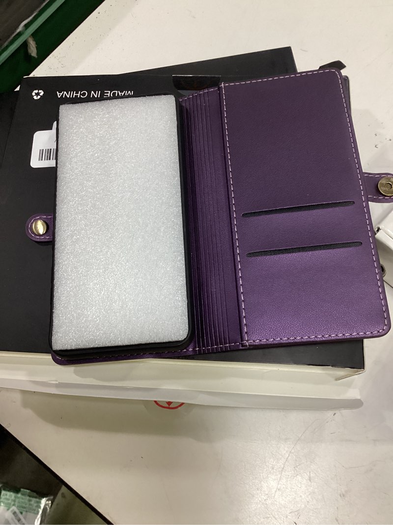 Condition photo showing Good Condition for defencase compatible with samsung galaxy s23 case wallet with rfid blocking card holder for women men, soft pu leather magnetic snap flip zipper strap wallet phone case fit for galaxy s23 6.1", purple galaxy s23 - 6.1" fashion purple