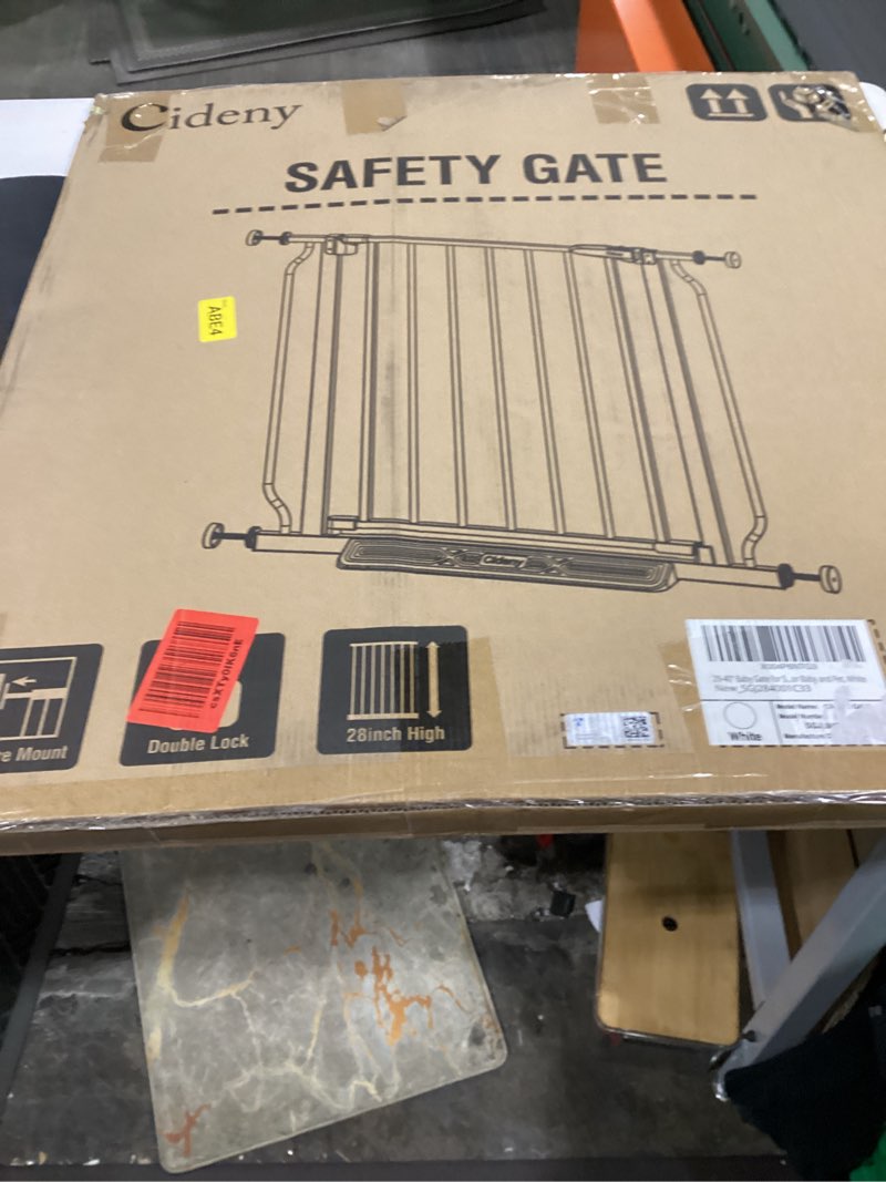 Condition photo showing New/Like New for baby gate no drilling, 29"-40" auto close dog gate indoor for doorways & stairs, pressure mounted adjustable pet gate, easy walk through child gate for children & pets stroller friendly, white